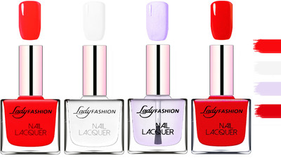 

Lady Fashion Extra Shine Extra Long Stay Chip Resistant Nail Polish Juicy Red,White,Top Coat,Red(Pack of 4)