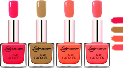 

Lady Fashion Extra Shine Extra Long Stay Chip Resistant Nail Polish Sweet Red,Copper,Mettalic Pink,Light Orange(Pack of 4)