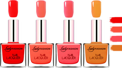 

Lady Fashion Extra Shine Extra Long Stay Chip Resistant Nail Polish Red,Mettalic Brown,Light Orange,Baby Pink(Pack of 4)