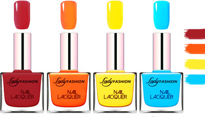 

Lady Fashion Extra Shine Extra Long Stay Chip Resistant Nail Polish Dark Red,Juicy Orange,Yellow,Sky Blue(Pack of 4)