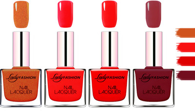 

Lady Fashion Extra Shine Extra Long Stay Chip Resistant Nail Polish Copper,Bright Red,Bright Red,Voilet(Pack of 4)