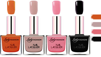 

Lady Fashion Extra Shine Extra Long Stay Chip Resistant Nail Polish Copper,Silky Purple,Silky Pink,Black(Pack of 4)