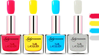 

Lady Fashion Extra Shine Extra Long Stay Chip Resistant Nail Polish Sweet Red,Yellow,Sky Blue,Grey(Pack of 4)