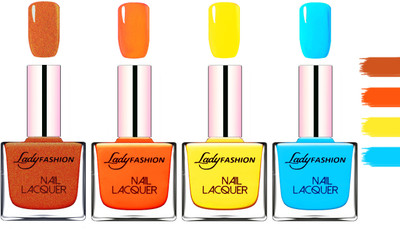 

Lady Fashion Extra Shine Extra Long Stay Chip Resistant Nail Polish Copper,Juicy Orange,Yellow,Sky Blue(Pack of 4)