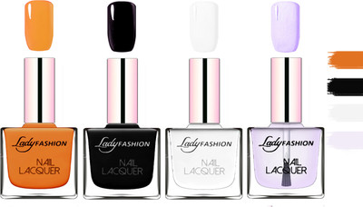 

Lady Fashion Extra Shine Extra Long Stay Chip Resistant Nail Polish Nude,Black,White,Top Coat(Pack of 4)