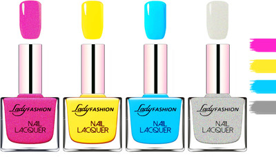 

Lady Fashion Extra Shine Extra Long Stay Chip Resistant Nail Polish Mettalic Pink,Yellow,Sky Blue,Grey(Pack of 4)