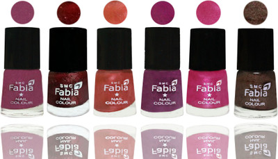

FABIA 6pcs (6ml each) Glossy Shine Nail Polish Premium Collection for Wedding, Party, Collage Girls 132 Dark Cherry Blossom-Brick Red-Dark Peach-Shock Pink-Pink-Dark Brown(Pack of 6)