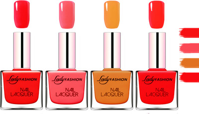 

Lady Fashion Extra Shine Extra Long Stay Chip Resistant Nail Polish Bright Red,Light Orange,Baby Pink,Nude(Pack of 4)