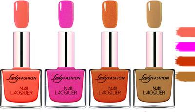 

Lady Fashion Extra Shine Extra Long Stay Chip Resistant Nail Polish Light Orange,Mettalic Pink,Copper,Mettalic Brown(Pack of 4)
