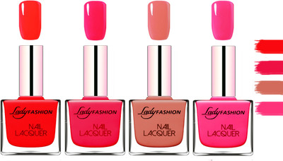

Lady Fashion Extra Shine Extra Long Stay Chip Resistant Nail Polish Juicy Red,Sweet Red,Nude,Pink(Pack of 4)