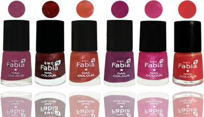 

FABIA 6pcs (6ml each) Glossy Shine Nail Polish Premium Collection for Wedding, Party, Collage Girls 108 Dark Cherry Blossom-Brick Red-Dark Peach-Shock Pink-Pink-Red Orange(Pack of 6)