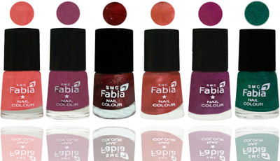 

FABIA 6pcs (6ml each) Glossy Shine Nail Polish Premium Collection for Wedding, Party, Collage Girls 93 Light Peach-Dark Cherry Blossom-Brick Red-Dark Peach-Shock Pink-Green(Pack of 6)