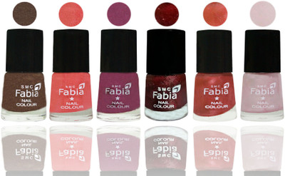 

FABIA 6pcs (6ml each) Glossy Shine Nail Polish Premium Collection for Wedding, Party, Collage Girls 22 Everglade-Light Peach-Dark Cherry Blossom-Brick Red-Dark Peach-Lychee(Pack of 6)
