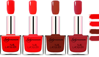 

Lady Fashion Extra Shine Extra Long Stay Chip Resistant Nail Polish Red,Juicy Red,Coffee,Dark Red(Pack of 4)
