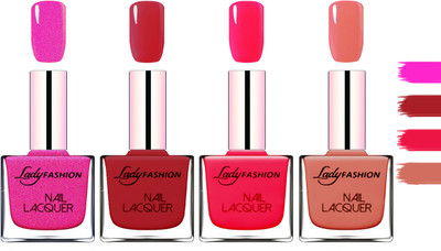 

Lady Fashion Extra Shine Extra Long Stay Chip Resistant Nail Polish Mettalic Pink,Dark Red,Sweet Red,Nude(Pack of 4)
