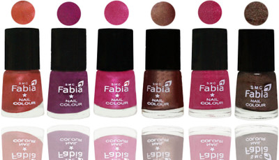 

FABIA 6pcs (6ml each) Glossy Shine Nail Polish Premium Collection for Wedding, Party, Collage Girls 229 Dark Peach-Shock Pink-Pink-Light Coffee-Magenta-Dark Brown(Pack of 6)