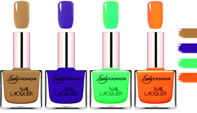 

Lady Fashion Extra Shine Extra Long Stay Chip Resistant Nail Polish Mettalic Brown,Blue,Light Green,Juicy Orange(Pack of 4)
