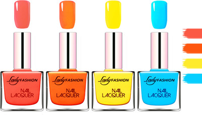 

Lady Fashion Extra Shine Extra Long Stay Chip Resistant Nail Polish Light Orange,Juicy Orange,Yellow,Sky Blue(Pack of 4)