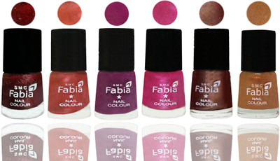 FABIA 6pcs (6ml each) Glossy Shine Nail Polish Premium Collection for Wedding, Party, Collage Girls 169 Brick Red-Dark Peach-Shock Pink-Pink-Light Coffee-Golden(Pack of 6)