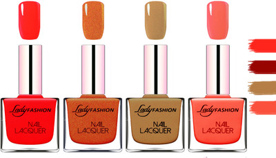 

Lady Fashion Extra Shine Extra Long Stay Chip Resistant Nail Polish Juicy Red,Copper,Mettalic Brown,Light Orange(Pack of 4)