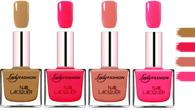 Lady Fashion Extra Shine Extra Long Stay Chip Resistant Nail Polish Mettalic Brown,Sweet Red,Nude,Pink(Pack of 4)