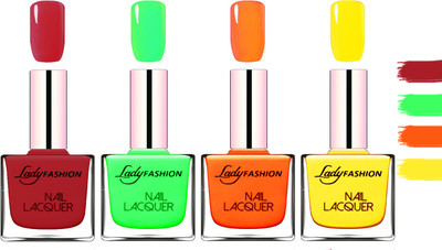 

Lady Fashion Extra Shine Extra Long Stay Chip Resistant Nail Polish Dark Red,Light Green,Juicy Orange,Yellow(Pack of 4)