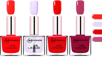 

Lady Fashion Extra Shine Extra Long Stay Chip Resistant Nail Polish Juicy Red,Top Coat,Red,Maroon(Pack of 4)