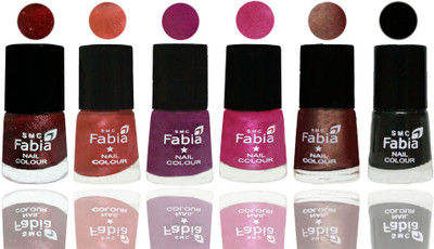 

FABIA 6pcs (6ml each) Glossy Shine Nail Polish Premium Collection for Wedding, Party, Collage Girls 200 Brick Red-Dark Peach-Shock Pink-Pink-Light Coffee-Black(Pack of 6)