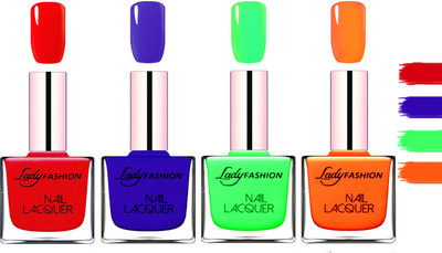 

Lady Fashion Extra Shine Extra Long Stay Chip Resistant Nail Polish Red,Blue,Light Green,Juicy Orange(Pack of 4)