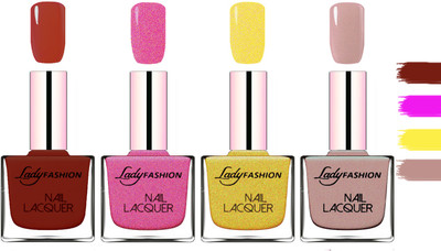 

Lady Fashion Extra Shine Extra Long Stay Chip Resistant Nail Polish Coffee,Abricoat Rose,Golden,Silky Purple(Pack of 4)
