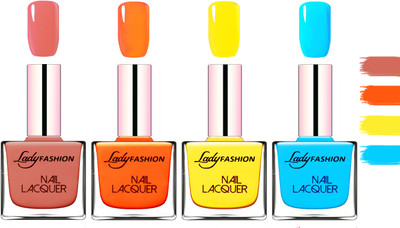 

Lady Fashion Extra Shine Extra Long Stay Chip Resistant Nail Polish Nude,Juicy Orange,Yellow,Sky Blue(Pack of 4)