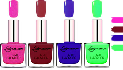 

Lady Fashion Extra Shine Extra Long Stay Chip Resistant Nail Polish Mettalic Pink,Voilet,Blue,Light Green(Pack of 4)