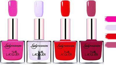 

Lady Fashion Extra Shine Extra Long Stay Chip Resistant Nail Polish Mettalic Pink,Top Coat,Red,Maroon(Pack of 4)