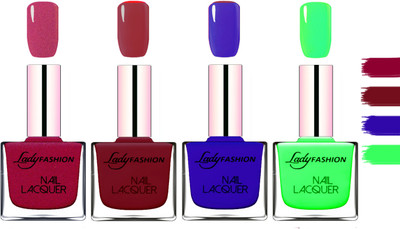 

Lady Fashion Extra Shine Extra Long Stay Chip Resistant Nail Polish Maroon,Voilet,Blue,Light Green(Pack of 4)
