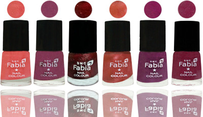 FABIA 6pcs (6ml each) Glossy Shine Nail Polish Premium Collection for Wedding, Party, Collage Girls 86 Light Peach-Dark Cherry Blossom-Brick Red-Dark Peach-Shock Pink-Rose Pink(Pack of 6)