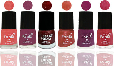

FABIA 6pcs (6ml each) Glossy Shine Nail Polish Premium Collection for Wedding, Party, Collage Girls 56 Light Peach-Dark Cherry Blossom-Brick Red-Dark Peach-Shock Pink-Shock Pink Light(Pack of 6)