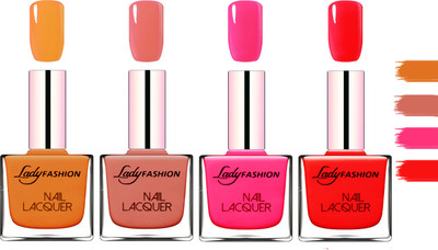 

Lady Fashion Extra Shine Extra Long Stay Chip Resistant Nail Polish Nude,Nude,Pink,Bright Red(Pack of 4)