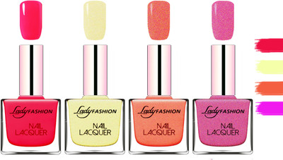 

Lady Fashion Extra Shine Extra Long Stay Chip Resistant Nail Polish Sweet Red,Mettalic Gold,Orange Silk,Abricoat Rose(Pack of 4)