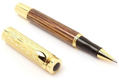 

SMKT Dikawen Roller Pen 8026 Golden Clip Scale gold pieces pattern Medium tip, WOOD FINISH TAN with Ink Refill , Luxury Design Pen Gift Set SMKT || With One Key Ring One Cleaning Cloth Roller Ball Pen(Pack of 3)