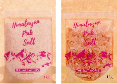 

THE SALT WORKS Himalayan Pink Salt (Combo Pack Fine & Coarse Grain, 1kg each) Himalayan Pink Salt(2 kg, Pack of 2)