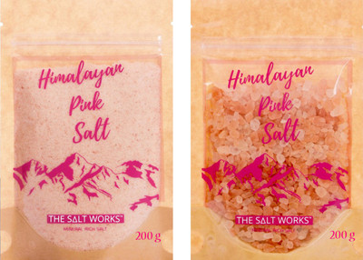 

THE SALT WORKS Himalayan Pink Salt (Combo Pack Fine & Coarse Grain, 200g each) Himalayan Pink Salt(400 g, Pack of 2)