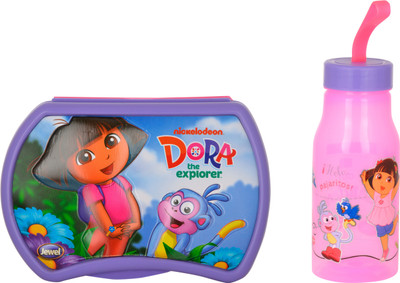 

JEWEL Clicker Plastic big Lunch box and Polo small water bottle Dora Print School Set