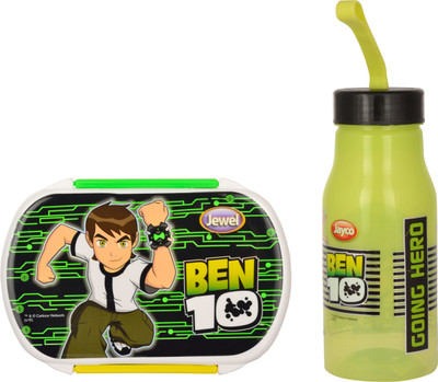 

JEWEL Crunchy big Plastic Lunch box and Polo small water bottle Ben 10 Print School Set