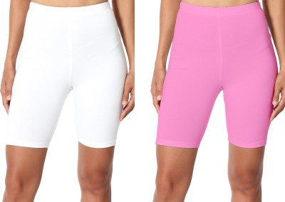 Lili Solid Women White, Pink Running Shorts, Cycling Shorts