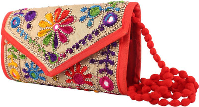 

Craft Trade Women Evening/Party Beige Cotton Sling Bag