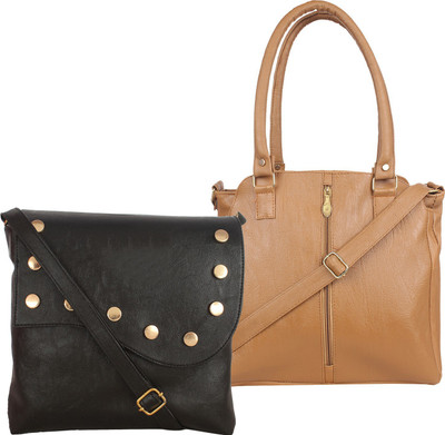 

Element Cart Women Evening/Party, Casual Black, Tan PU Shoulder Bag