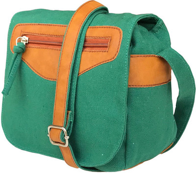 

Foonty Women Casual Green, Tan Canvas Sling Bag
