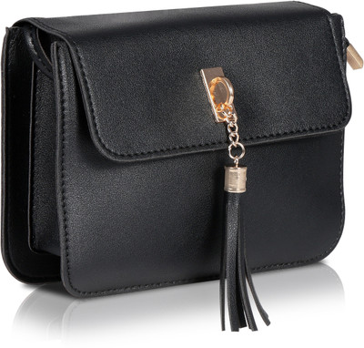 Generic Women Formal Black Rexine Sling Bag