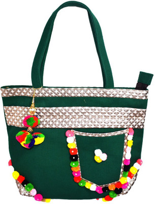 

Saffronworld Women Casual, Evening/Party Green Canvas Shoulder Bag