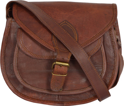 

Rural-craft Girls Casual Brown Genuine Leather Sling Bag